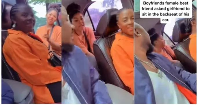 Drama As Man’s Female Bestie Asked His Main Girlfriend To Sit At The Back Of His Car (Watch Video)