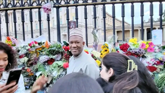 Reactions as Peter Obi’s running mate visits London, lays flower to honour Queen Elizabeth II