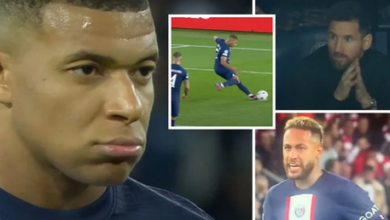 Neymar and Messi's reactions to Kylian Mbappe scoring a penalty for PSG